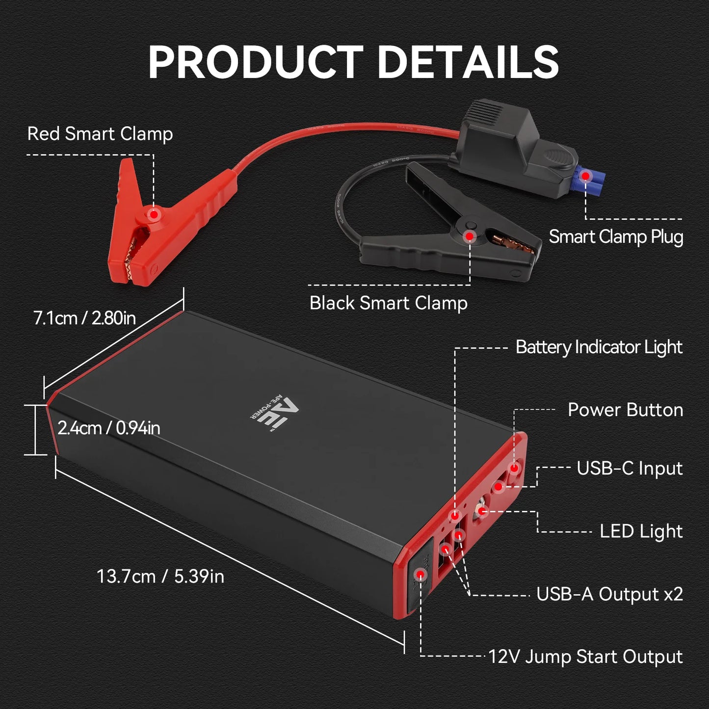 APE8000 Car Jump Starter Peak 1000A