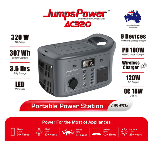 AC320 lithium power station - JumpsPower Portable Generator - APE Australia